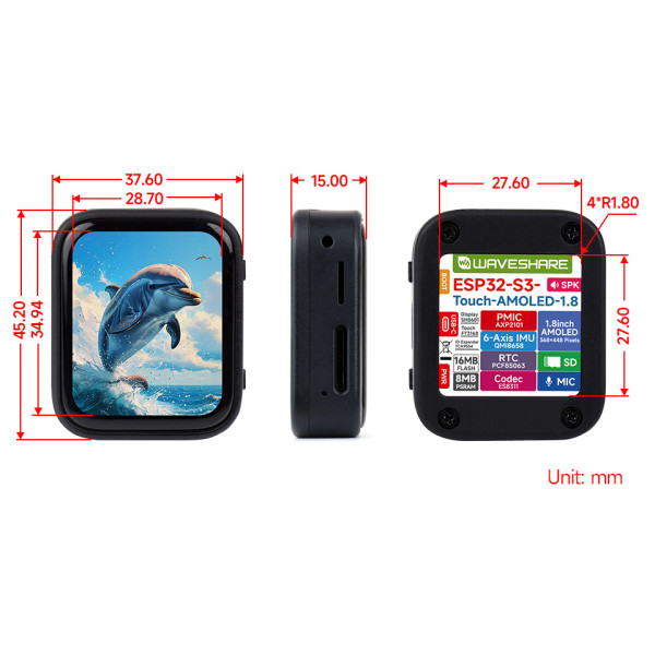 ESP32-S3 1.8inch AMOLED Touch Display Development Board 